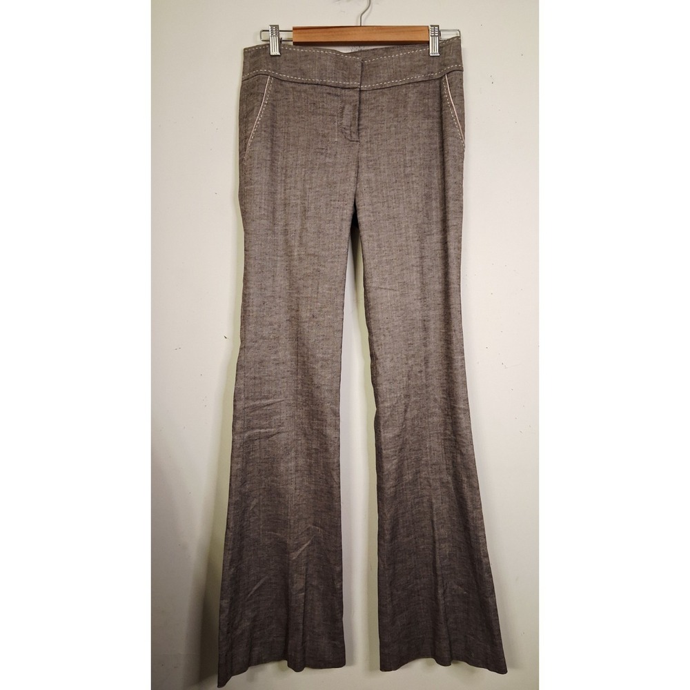 Bebe Y2k Low Rise Flare Linen Blend Pants Size 2 30x33 Brown Office Siren Preppy